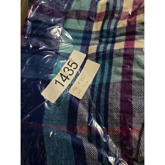 J. Crew Blue & Purple Plaid Woven Scarf With Fringe Edges cottagecore  grandma - Picture 4 of 4